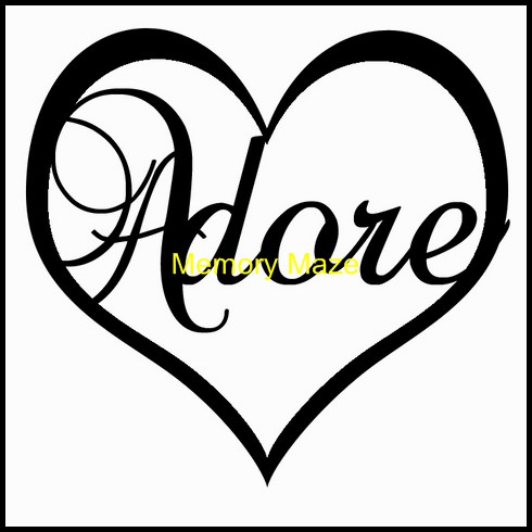 Adore in heart  in circle  45x45mm   pack of 10   Memory Maze